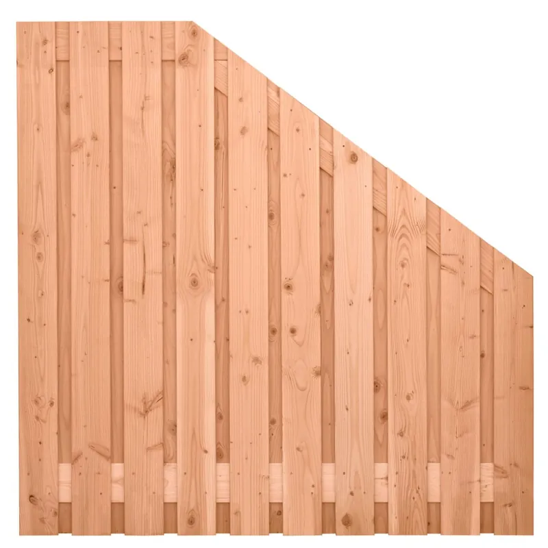 Fabrieksprijs Douglas geschaafd plankenscherm 21-planks 16mm, 180/90 x 180 cm verloop, onbehandeld.