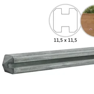 Beperkt Aanbod Betonpaal met sleuf en diamant kop t.b.v. schutting 11,5 x 11,5 x 278 cm, grijs tussenpaal, ongecoat.