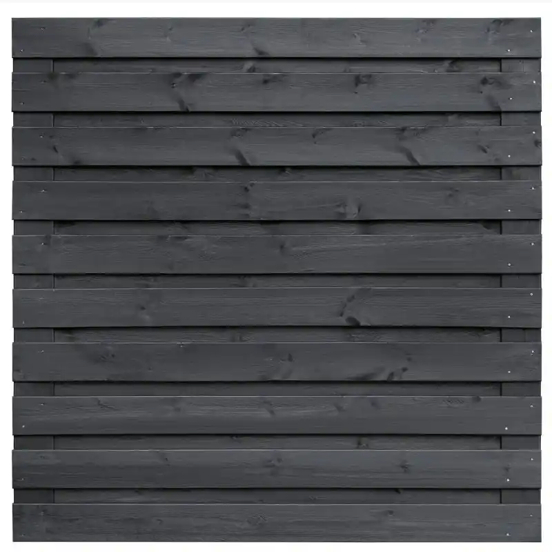 Betrouwbaar Naaldhout geschaafd plankenscherm 21-planks 15 mm, 180 x 180 cm, horizontaal, geïmpregneerd en zwart gespoten.