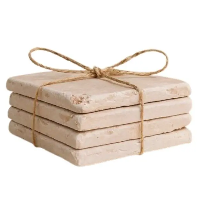 Snelle Levering 10x10 cm Rosa Perlino Antik natuurstenen onderzetters (set van 4 stuks)