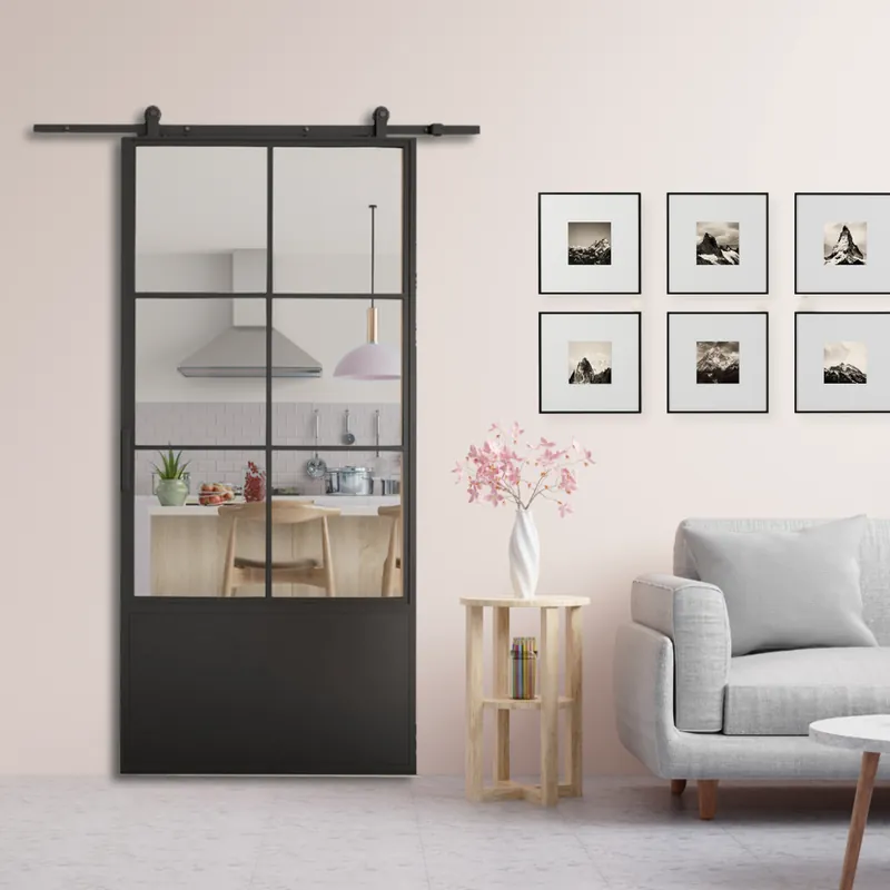 Schuifdeur staal 6 vaks kickplate met helder glas 100×215 cm Gereduceerde Prijs