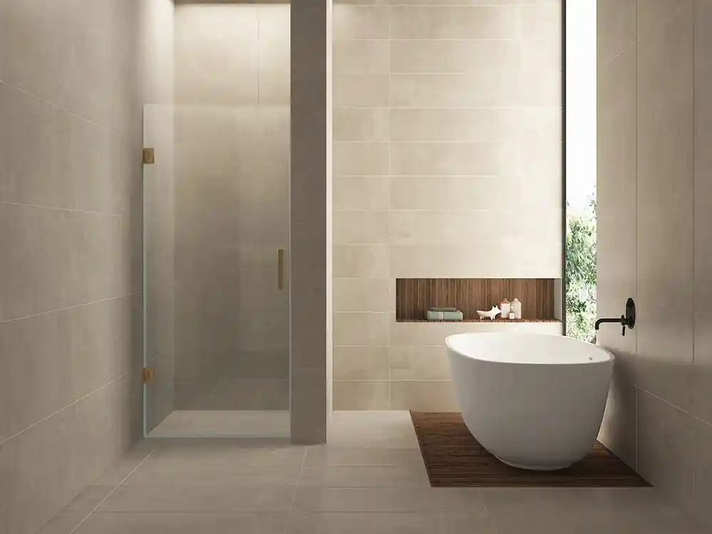 Merkproduct Wiesbaden Less Profielloos Nisdeur - Nano Coating - 8mm Helder Glas - 90x200cm - Geborosteld Brons Koper