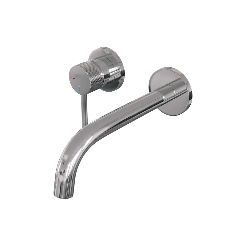 Hoge Kwaliteit Brauer Chrome Carving Inbouw Wastafelmengkraan met Gebogen Uitloop & Rozetten - Model A1 - Geribbeld Hendel Links - Chroom
