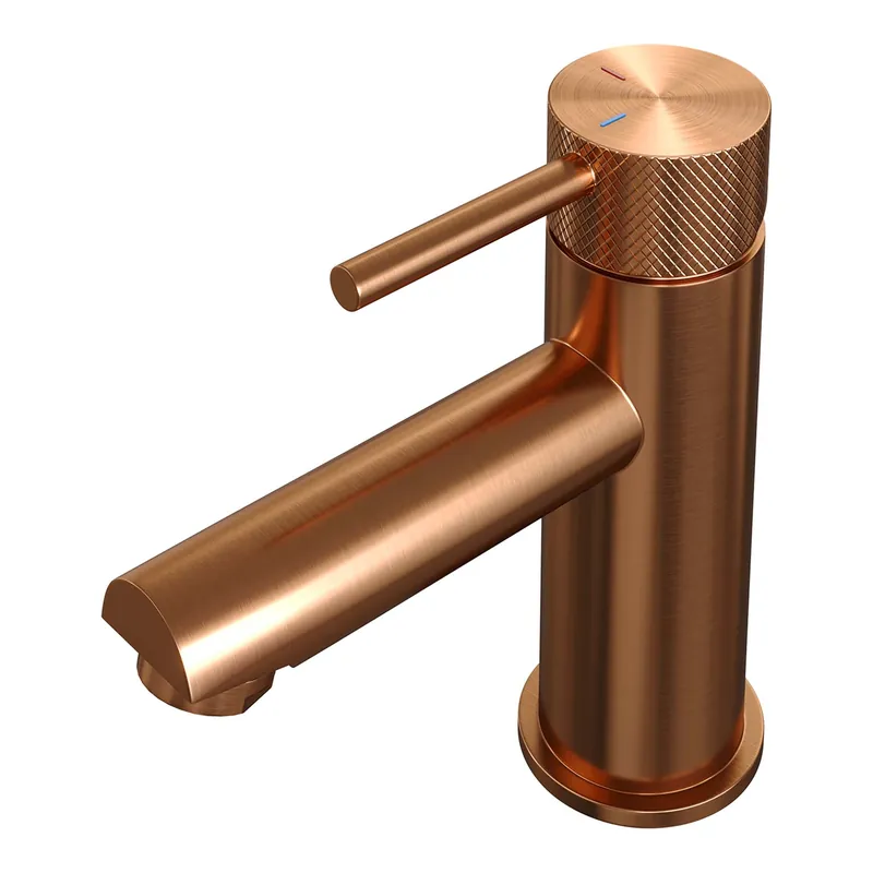 Brauer Copper Carving Opbouw Wastafelmengkraan - Model A - Laag - Geribbeld Hendel - PVD - PVD - Geborsteld Koper Favoriet