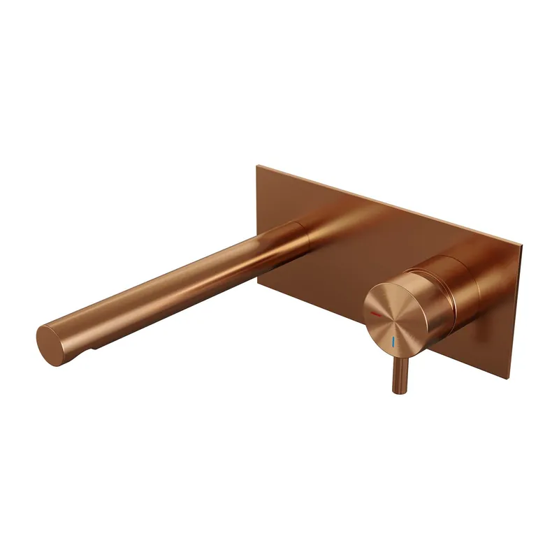 Koop Vandaag Brauer Copper Edition Inbouw Wastafelmengkraan met Rechte Uitloop & Afdekplaat - Model B1 - Hendel Rechts - PVD - Geborsteld Koper