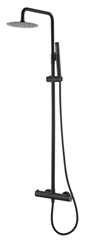 Beste Prijs Wiesbaden Caral Thermostatische Opbouw Douchekraan met Stijgbuis, Douchekop Ø25cm, Staaf Handdouche & Doucheslang - Draaiknoppen - Mat Zwart