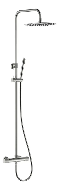 Lage Prijs Wiesbaden Ribbd Thermostatische Regendouche met Glijstang en Staaf Handdouche - Opbouw - Ø25cm - Geborsteld RVS
