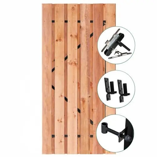 Premium Tuindeur Privacy Red Class Wood met zwart frame inclusief slot 195x120 cm