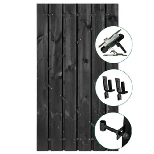 Uitverkoop Tuindeur Privacy zwartgespoten grenen inclusief slot 195x90 cm