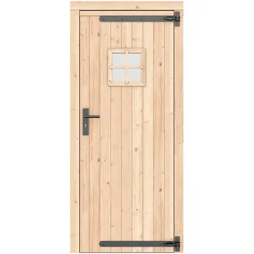 Vuren enkele deur 90x201 cm rd zwart beslag kleurloos geïmpregneerd 1057542 Betaalbaar