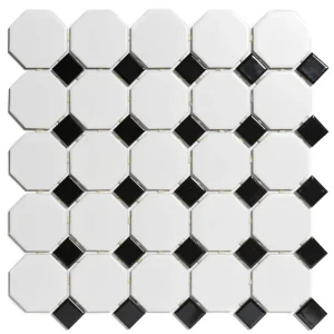 Wand & Vloer Mozaïek Tegels Factory Keramiek Mat Wit & Glans Zwart - Matje 29,5x29,5cm Beperkte Voorraad