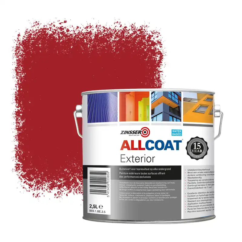 Zinsser Allcoat Exterior Muurverf RAL 3001 Signaalrood - 2,5 liter Rechtstreeks Van De Fabrikant