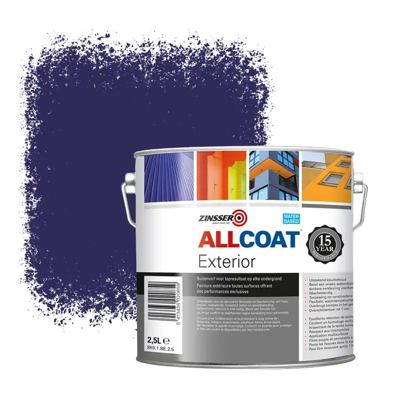 Superprijs Zinsser Allcoat Exterior Muurverf RAL 5022 Nachtblauw - 2,5 liter