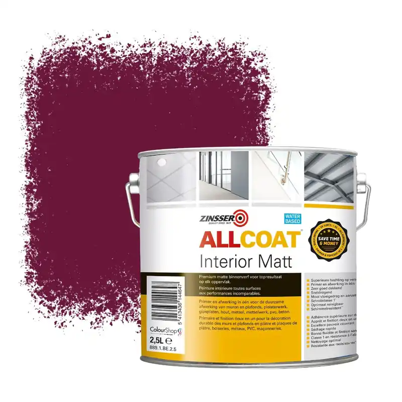 Seizoensaanbieding Zinsser Allcoat Interior Muurverf RAL 4004 Wijnheiderood - 2,5 liter