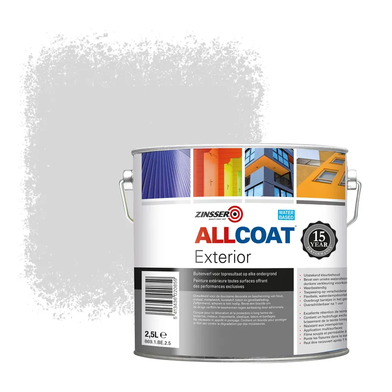 Finale Uitverkoop Zinsser Allcoat Exterior Muurverf RAL 9018 Papyruswit - 2,5 liter