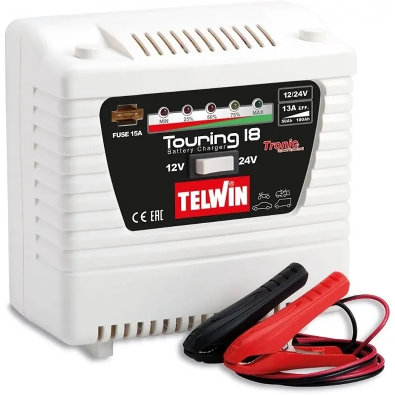 TELWIN TOURING 18 Draagbare electrische acculader 12V+24V / 13Amp / 230Watt Speciale Aanbieding