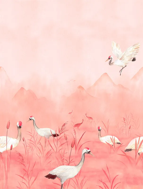 Actieprijs Decoprint Cute Walls- Crane Dance 212x280cm - CW6150-1