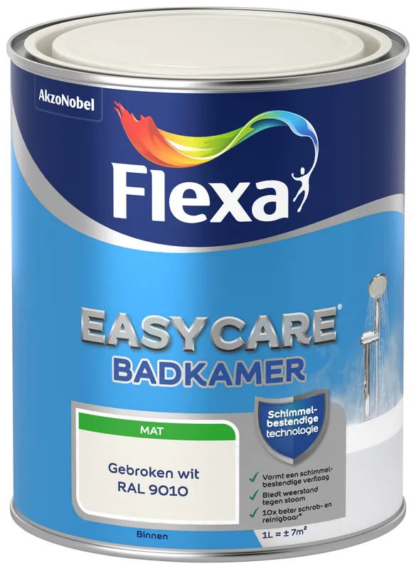 Nieuw Flexa Easycare Muurverf Badkamer Mat - RAL 9010 - 1 liter