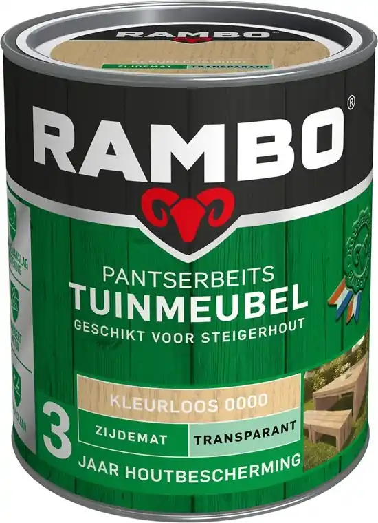 Direct Beschikbaar Rambo Pantserbeits Tuinmeubel Zijdemat Transparant - 750 ml Blank